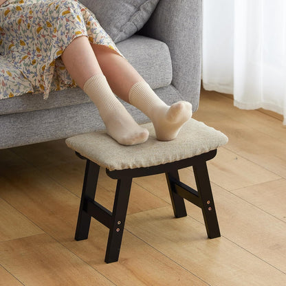 Foot Stool Ottoman Foot Rest Under Desk,Small Stool for Living Room, Bedroom and Kitchen (Brown Legs - Beige Stool Surface)