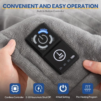 Sealy Heated Blanket Throw with Built-in Button Controller, Reversible Flannel to Sherpa Electric Blanket with 2-10 Hours Auto-Off & 4 Heating Levels, Over-Heat Protection, 50x60 inch, Beige