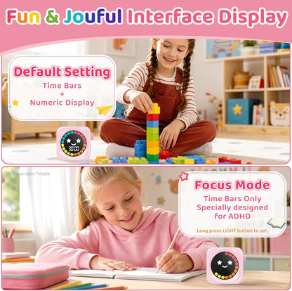 Visual Timer for Kids, 99 Minute Digital Cute Kids Visual Timer Classroom Timer for Homeschool Supplies Study Teaching Time Management Tool Countdown Productivity Timer, White, Colorful Display