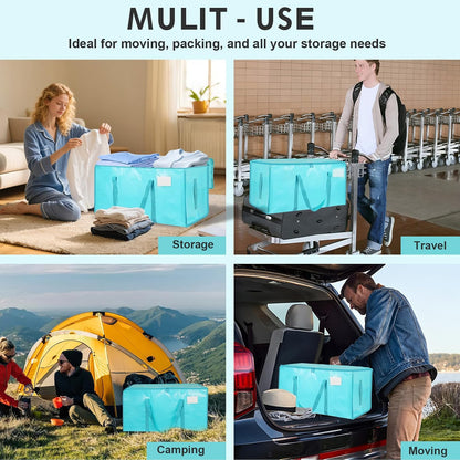 Moving Bags Extra Large - Heavy Duty Storage Totes with Wrap-Around Handles & Reinforced Zippers - Foldable Moving Box Alternative, Water-Resistant for Dorm, Closet & Under Bed Storage (Clear)