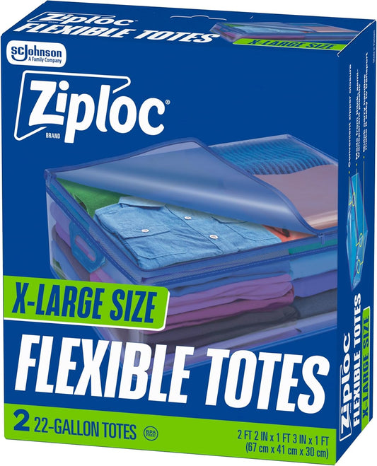 Ziploc Flexible Totes, 22 Gallon X-Large Storage Bags with Zipper, 2 Count