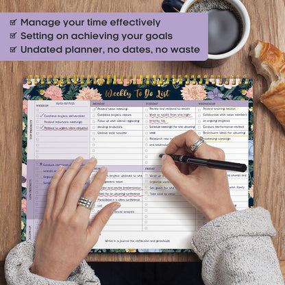 Taja Weekly To Do List Notepad with 52 Undated Sheets（8.5"×11"）- Weekly Desk Planner for Women & Man, Work and Home -1 Pack Violet Dream