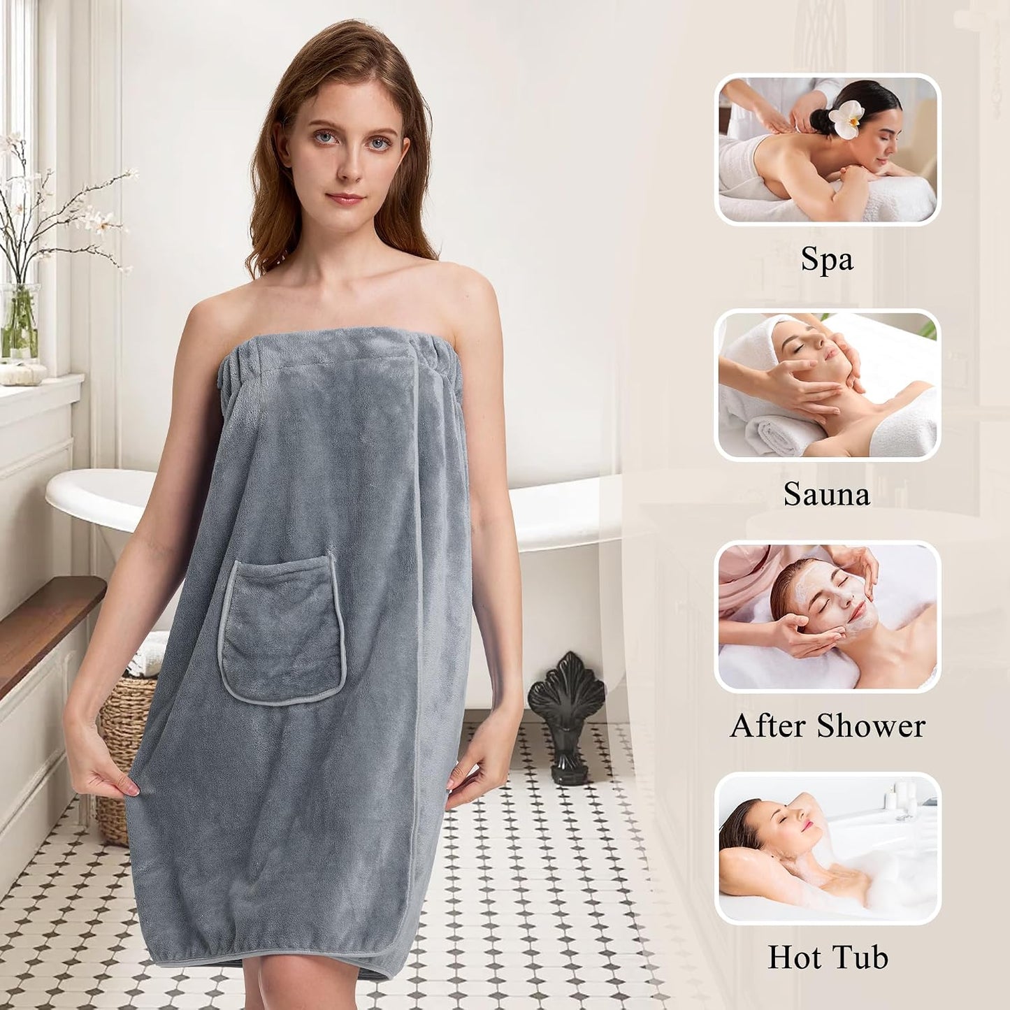 PJGGZ Towel Wrap for Women, Adjustable Button Quick Dry Absorbent Bath Wrap