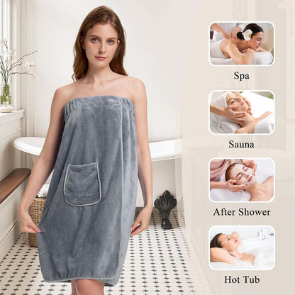 PJGGZ Towel Wrap for Women, Adjustable Button Quick Dry Absorbent Bath Wrap