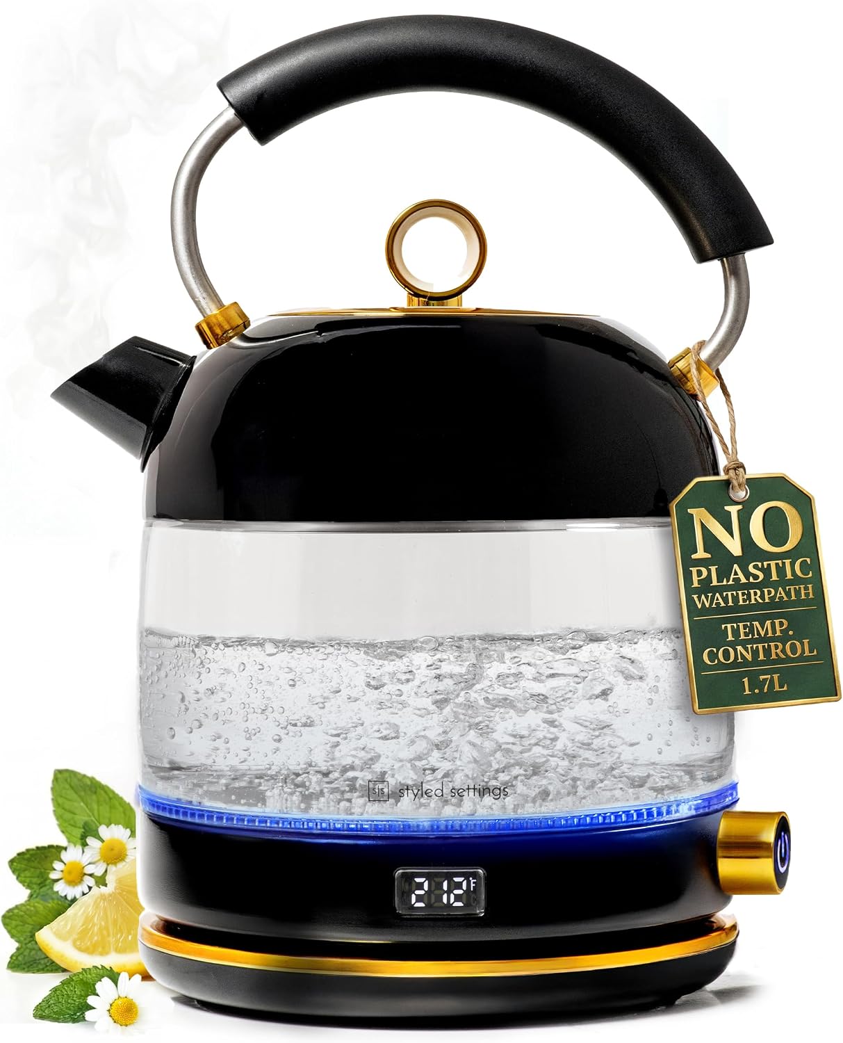 Stainless Steel Electric Kettle with Temperature Control - BPA and Plastic Free Electric Kettle with Keep Warm Function, Borosilicate Glass - Fast 1500W Hot Water Boiler, Auto Shut-Off