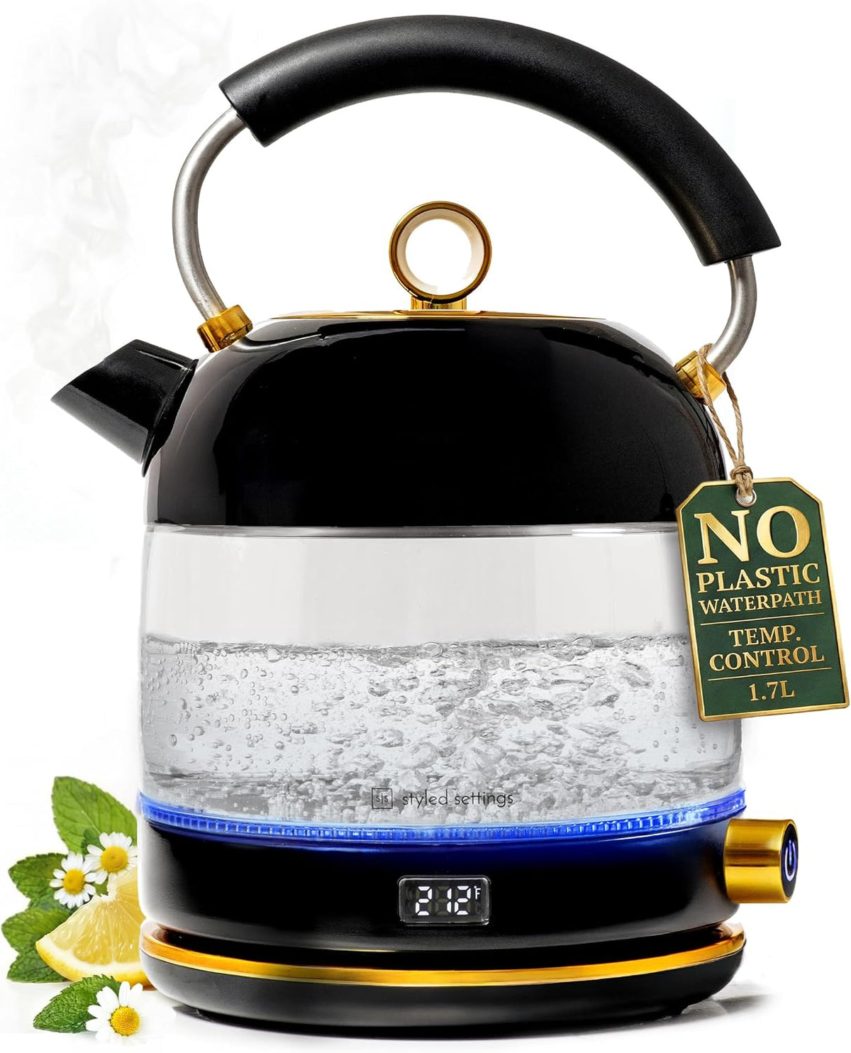 Styled Settings Stainless Steel Electric Kettle with Temperature Control