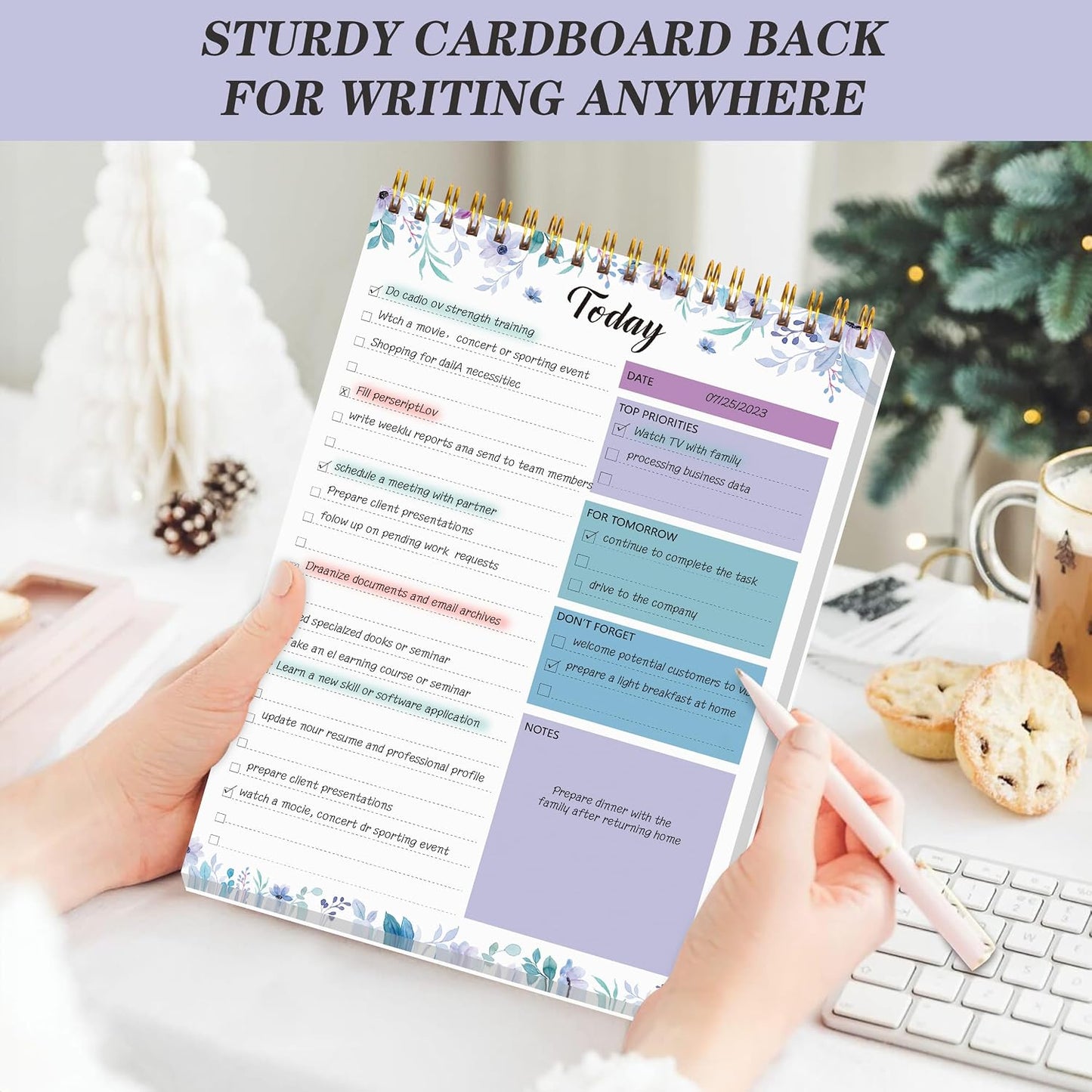 To Do List Notepad - Daily Planner Notepad 104 Pages Task Planner, 6.7" x 9.8" Double Sided Spiral Notebook with Checklist Productivity Planning Pad for Work Office Home-Pink
