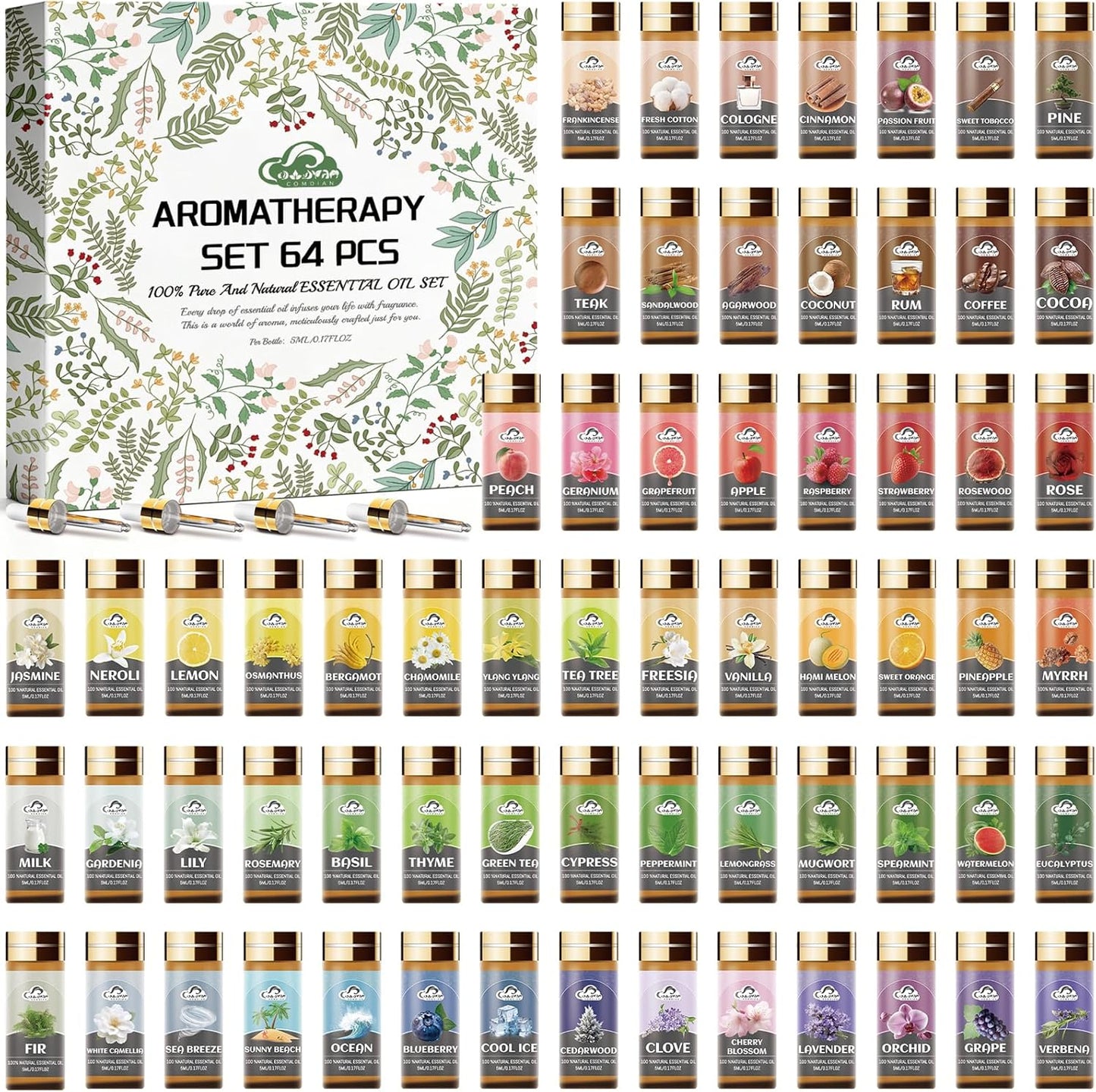 Essential Oil Set, 32 Pcs Fragrance Aromatherapy Oils for Skin, Diffusers, Home Care, Humidifier Laundry, Candle Making - Tea Tree, Sandalwood, Lavender, Vanilla, Eucalyptus and More(5mL)