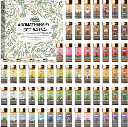 Essential Oil Set, 32 Pcs Fragrance Aromatherapy Oils for Skin, Diffusers, Home Care, Humidifier Laundry, Candle Making - Tea Tree, Sandalwood, Lavender, Vanilla, Eucalyptus and More(5mL)