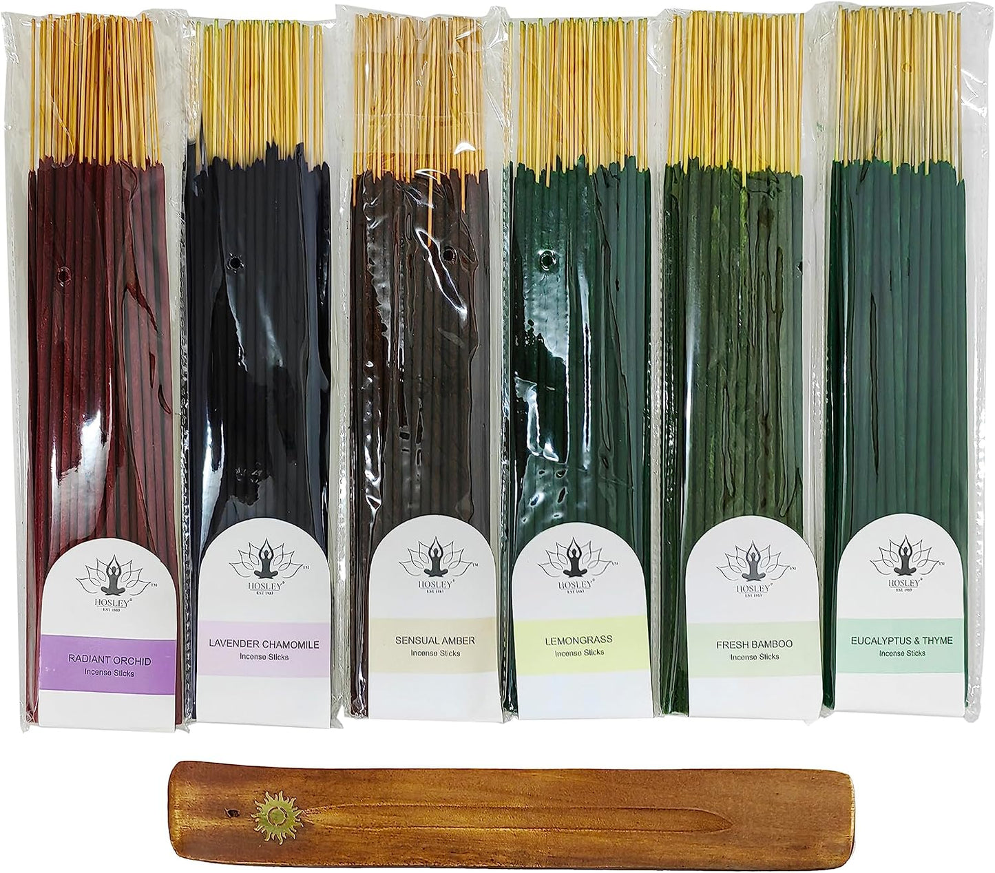 Hosley 320 Assorted Incense Sticks with Holder Eucalyptus, Fresh Bamboo, Lavender, Myrrh, Lavender Chamomile, Vanilla, Citrus, Dragon Blood Idea for Home, Wedding, Spa, Meditation & Aromatherapy
