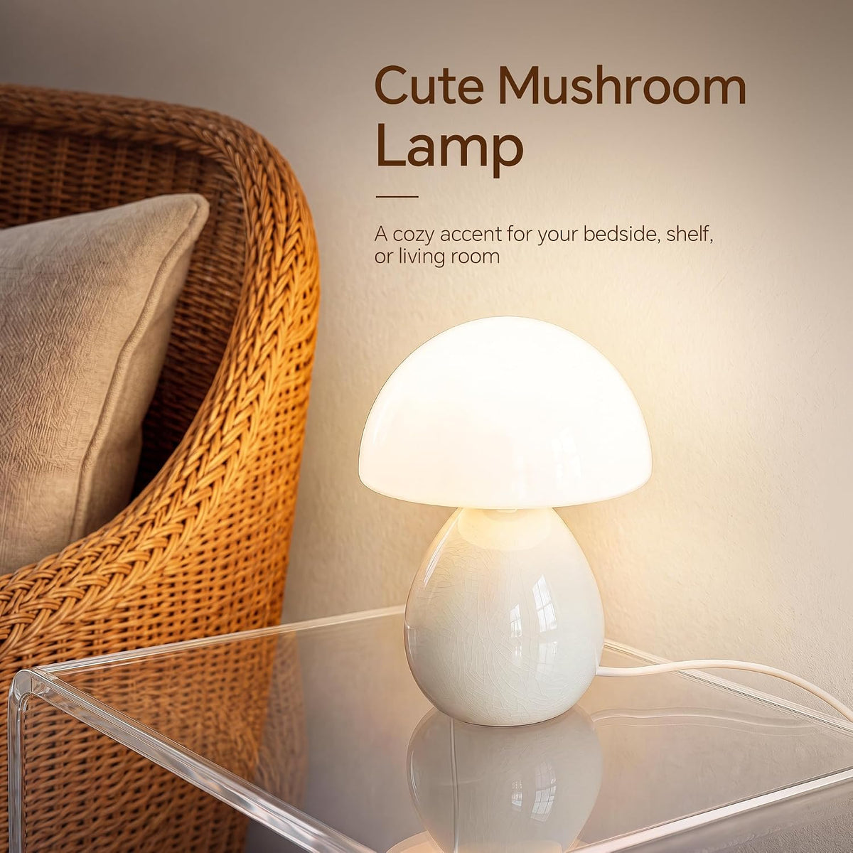 Dawnwake Mushroom Lamp Table Lamp for Bedroom-Small Desk Table Lamps,White