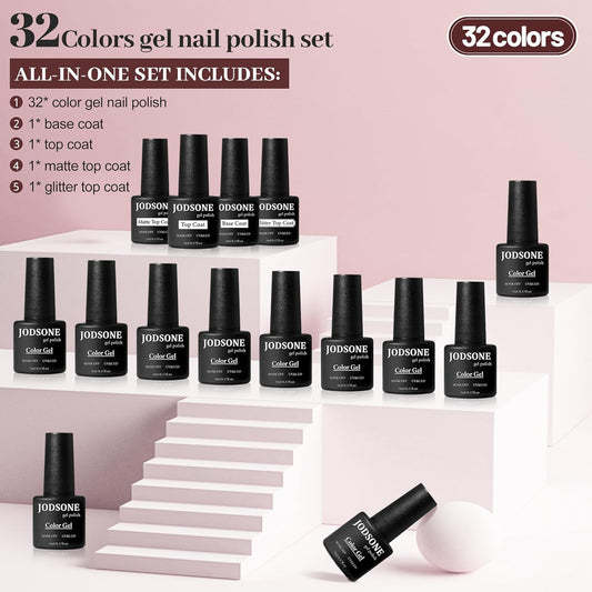 JODSONE Gel Nail Polish Kit 60 PCS with U V Light Soak off Base Top Coat 55 Shine Colors Gel Nail Kit Bright and Dark Brown Wine Red Series Manicure Set for Women and Girls