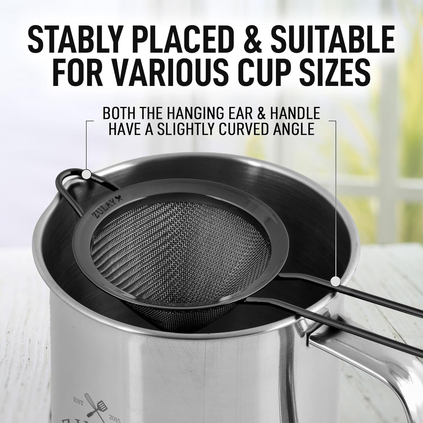 Zulay Kitchen 304 Stainless Steel Fine Mesh Strainer 3.35 in - Strainers Fine Mesh, Tea Strainers for Loose Tea - Perfect for Tea, Cocktails, Juicing, Drinks, Liquids, Matcha, Coffee & More