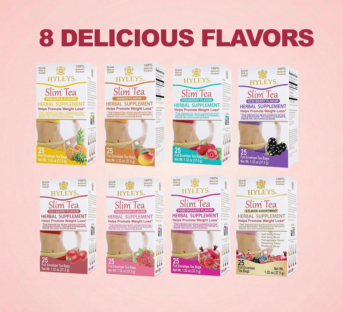 HYLEYS Slim Tea Raspberry Flavor, Detox Tea for Weight Loss, 25 Tea Bags
