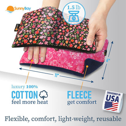 SunnyBay Small Microwave Heating Pad, Microwavable Versatile Cold/Heated Neck and Shoulder Wrap for Back Pain and More, Moist Heat Cotton-Fleece Pad, 6x11 Inches, Hot Pink and Red Flower, Pack of 2