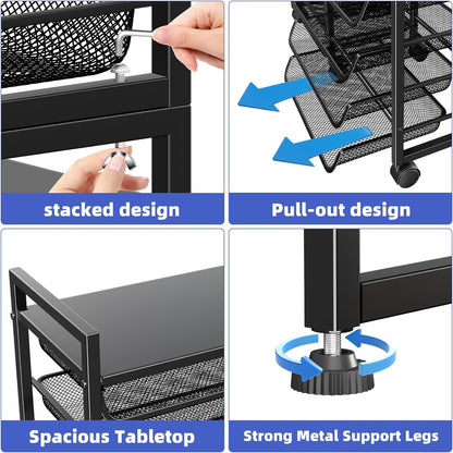 Simple Trending 12-Tier Rolling File Cart, Desk File Organizer with 11 Mesh Sliding Trays, Letter & Legal Paper Storage Rolling Utility Cart for Office Home School, Black