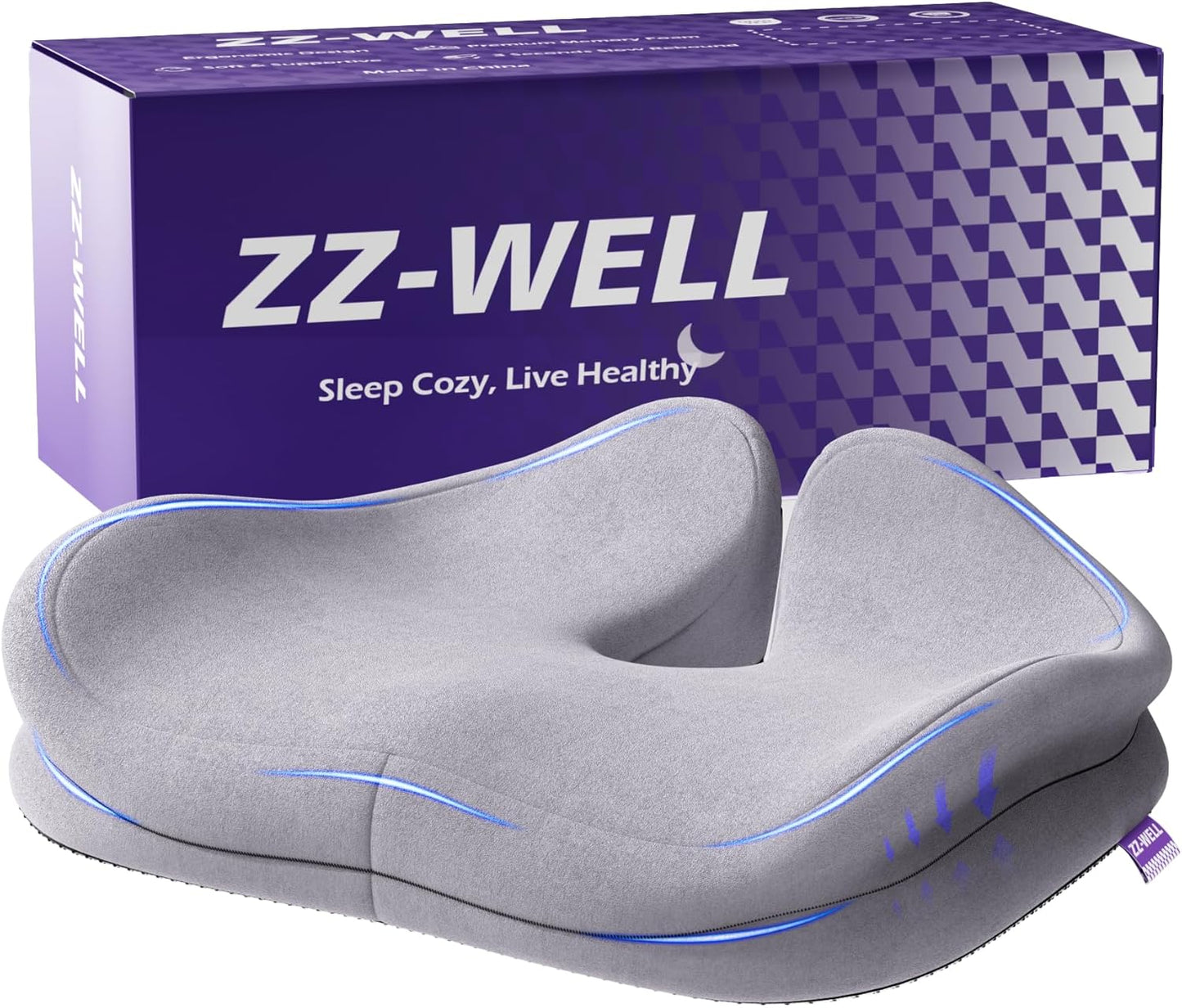ZZ-WELL Seat Cushion for Office Chairs, Black, 21.2 Inches | Coccyx Cushion for Tailbone Pain, Memory Foam, Extra Large Thick, Patented Pressure Relief, Computer Gaming Chair