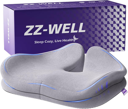ZZ-WELL Seat Cushion for Office Chairs, Black, 21.2 Inches | Coccyx Cushion for Tailbone Pain, Memory Foam, Extra Large Thick, Patented Pressure Relief, Computer Gaming Chair