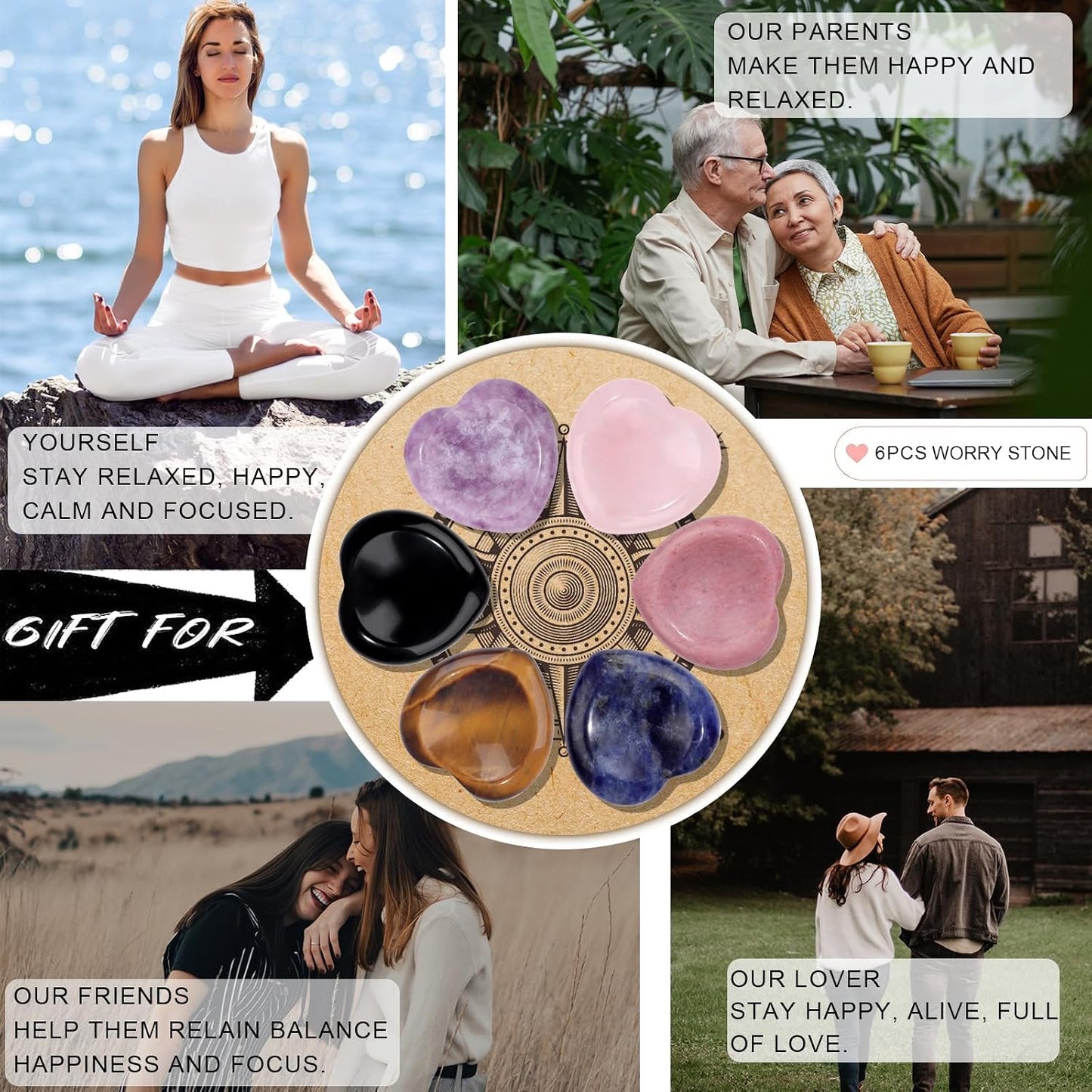 6PCS Thumb Worry Stone for Anxiety Healing Crystals Sets, Hand Carved Crystals and Healing Stones, Meditation Crystal Reiki Natural Relax Palm Stone for Anxiety Therapy Relief