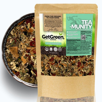Healthy Immunity and Defense Loose Leaf Tea w/ Echinacea, Elderberry, Lemon Balm | Organic Herbal Tea | 2 oz (57 gram) | Decaf, Vegan, Healthy, ZERO Caffeine, Organic, Herbs, No Natural or Artificial Flavors, Resealable Bag | Tea-Munity by Get Green,