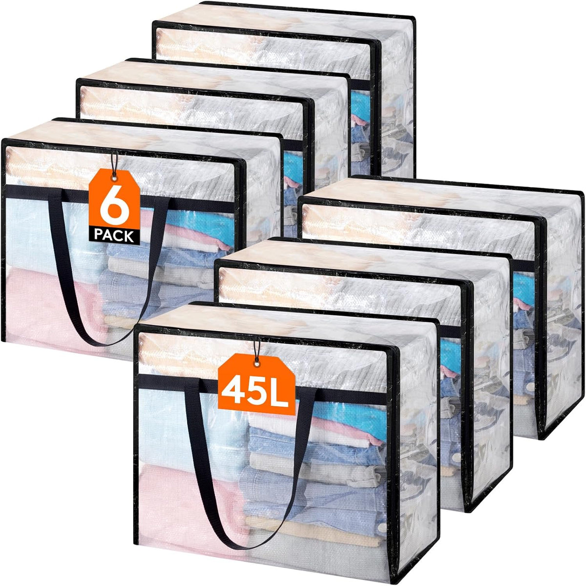 Lifewit Clear Storage Bags, 45L Clothes Organizer with Zipper