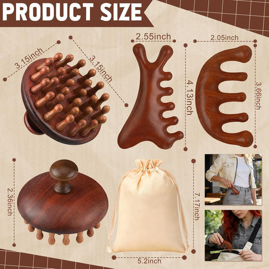 ProSuites 3 Pcs Wooden Head Scalp Massager Comb, Head Massage Tool for Relaxation Hair Gua Sha Comb
