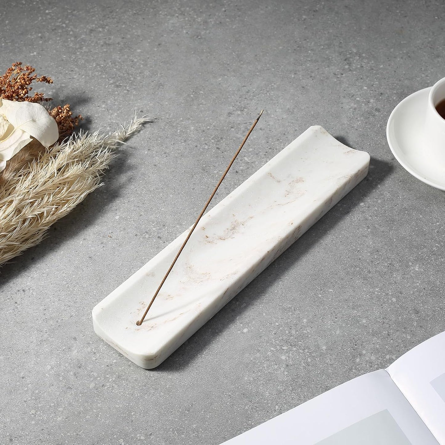 Koville Marble Incense Holder, Incense Holder for Sticks, Incense Sticks Holder Ash Catcher for Meditation Yoga SPA, Natural Stone Incense Burner, Home Table Decor (Grey)