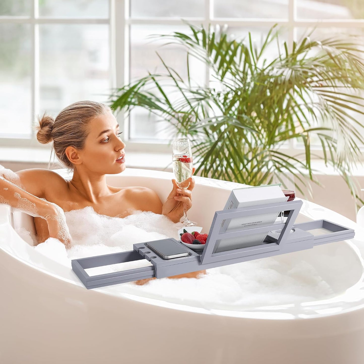 Utoplike Bamboo Bathtub Caddy Tray for Tub, Expandable Bath Table Trays