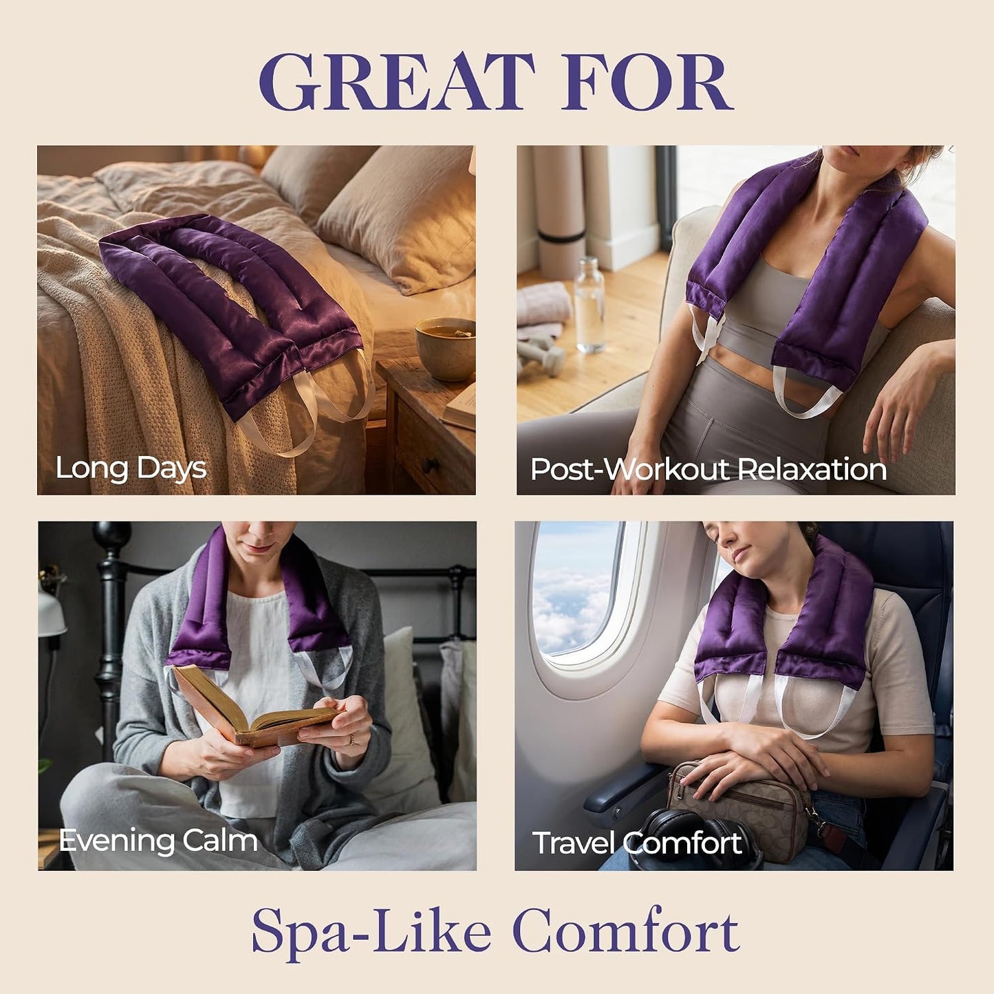 Victoria's Lavender Luxury Lavender Neck Wrap, Microwavable Neck Heating Pad, Aromatherapy Wrap for Men & Women, Filled with Lavender Buds & Flax Seed, Relaxing Spa Gift