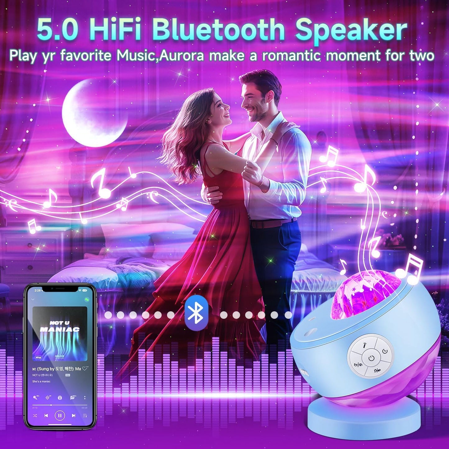 Staryou Birthday Gifts Galaxy Projector for Teen Girls & Boys, 375 Lights Aurora Light Projector with 15 White Noise, Bluetooth Speaker, Trendy Stuff Night Light Bedroom Decor, Led Lights for Bedroom