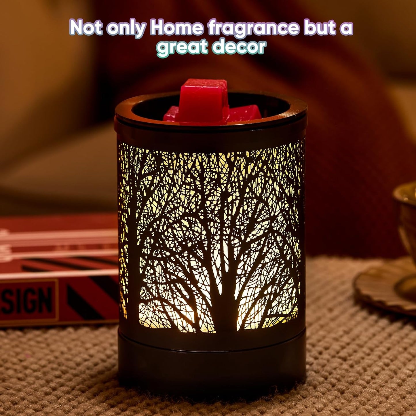 Enaroma Fragrance Wax Melts Warmer with 7 Colors LED Changing Light Classic Black Forest Design Scent Oil Candle Warmer for Home Black Forest