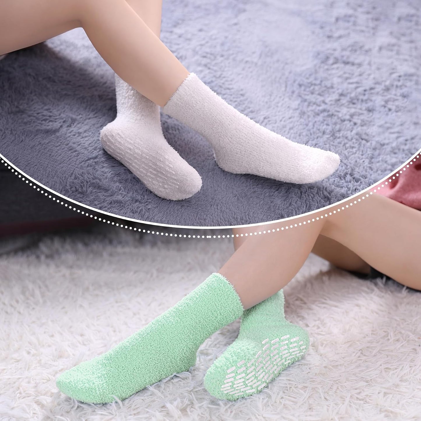 LINEMIN Non-Slip Fuzzy Socks for Women - Cozy Hospital Soft Fluffy Socks With Grips - Winter Warm Slipper