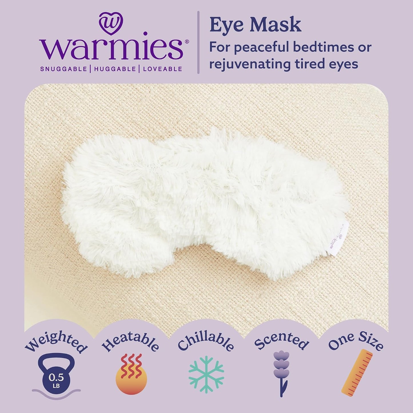 warmies Microwavable Eye Mask for Warmth & Comfort - Heat & Cooling Eye Compress for Dryness Relief - Weighted & Heated Lavender Sleep Mask for Calming Relaxation - Curly Sage
