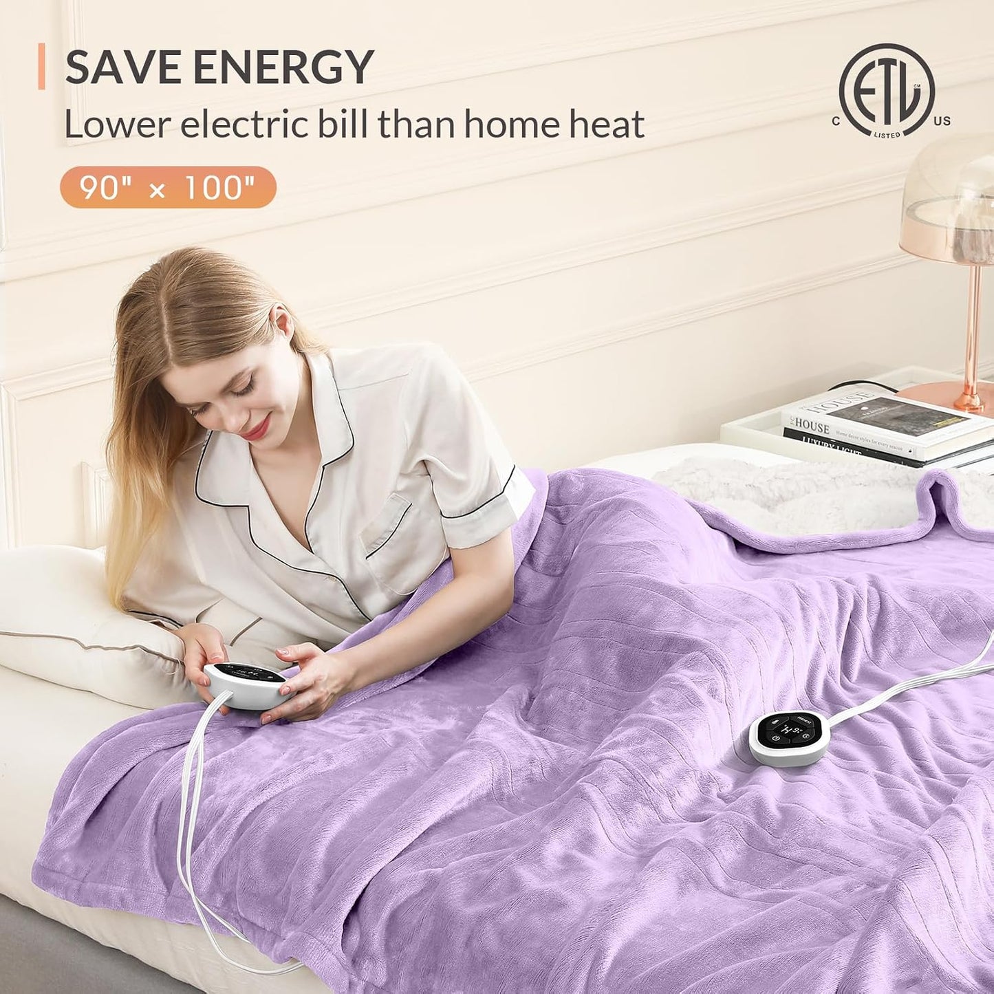HOMLYNS LuxeHeat Heated Blanket Electric Blanket, Soft Flannel Sherpa Heated Throw, Heating Blanket with 5 Heat Settings, 3 hrs Timer Auto Shut Off (50x60 inches, Purple), Only for 120V Voltage Use