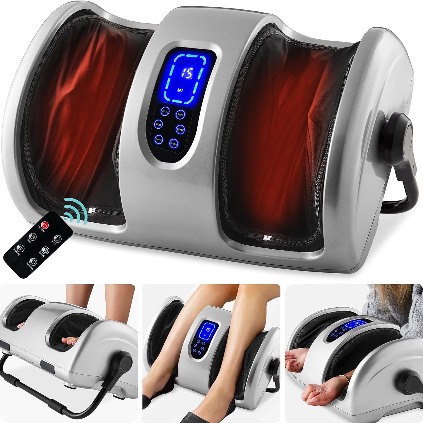 Best Choice Products Shiatsu Foot Massager with Heat for Plantar Fasciitis & Neuropathy, Kneading Foot & Calf Massager with Remote, 360° Adjustable Handle, Rolling & Compression Massage - Satin Black