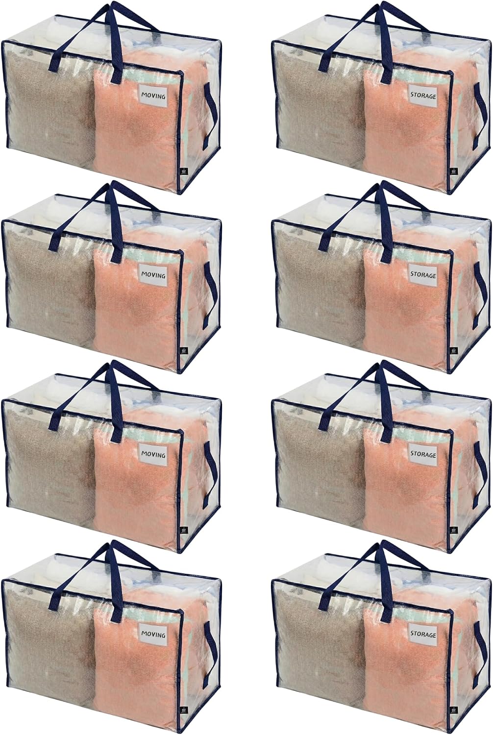 VENO Clear Extra Large Moving Bags & Storage Totes, Heavy Duty Organizer with Reinforced Handles & Strong Zippers for Clothes, College Dorm Essentials, Moving Supplies