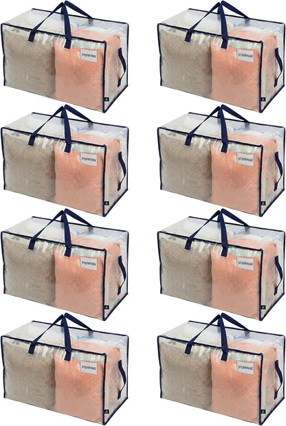 VENO Clear Extra Large Moving Bags & Storage Totes, Heavy Duty Organizer with Reinforced Handles & Strong Zippers for Clothes, College Dorm Essentials, Moving Supplies