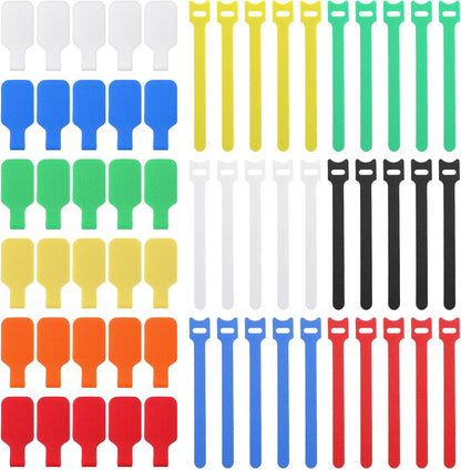 60 Pcs Cable Labels & Cord Organizer Kit - 30 Cord or Wire Labels & 30 Hook and Loop Fastening Ties for Home Office Electronics Cord Management