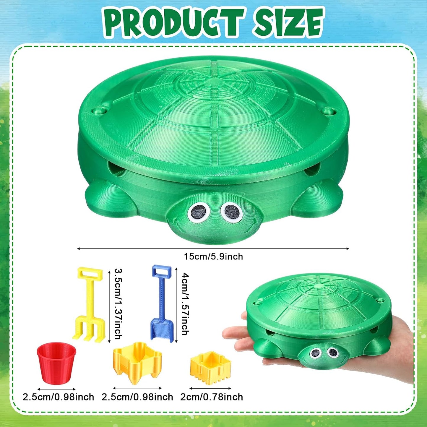 Mini Desktop Turtle Sandbox Zen Garden for Desk 6 x 6 in 3D Printed Fidget Stress Relief Toy with Lid and 5 Mini Beach Tools for Home Office Coworker