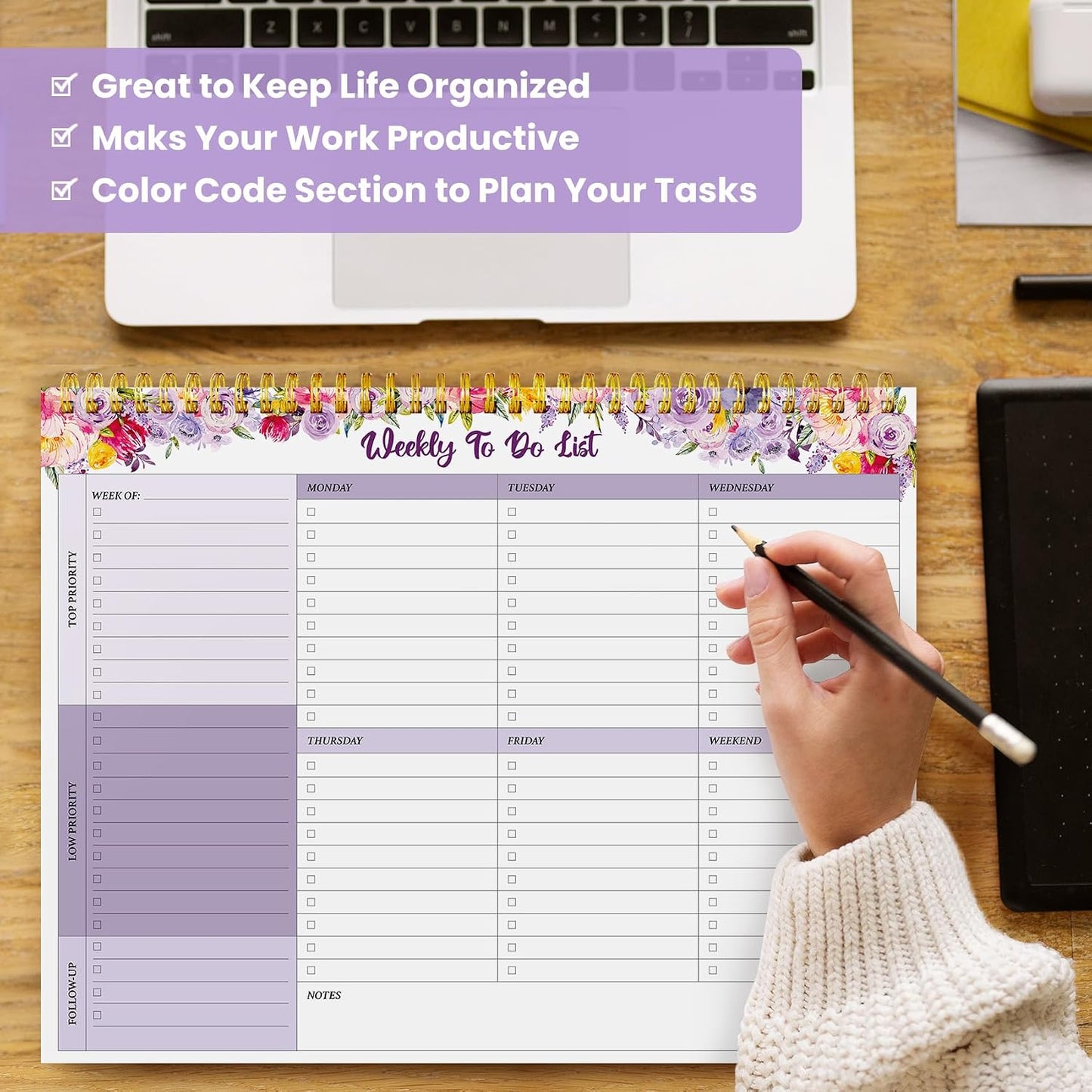 Weekly To Do List Notepad with 52 Undated Sheets（8.5"×11"）- Undated Weekly Planner Notepad for Office Desk Accessories and Supplies - Sunshine Petal