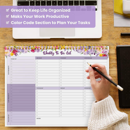 Weekly To Do List Notepad with 52 Undated Sheets（8.5"×11"）- Undated Weekly Planner Notepad for Office Desk Accessories and Supplies - Sunshine Petal