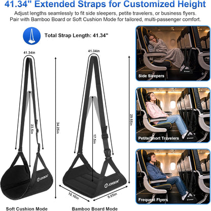 Extra-Wide 2-in-1 Airplane Foot Hammock, Detachable Bamboo Base Airplane Footrest No-Squeeze Foot Rest, Travel Essentials for Flying Long Flights, Portable Leg Sling Seat Cushion Travel Accessories