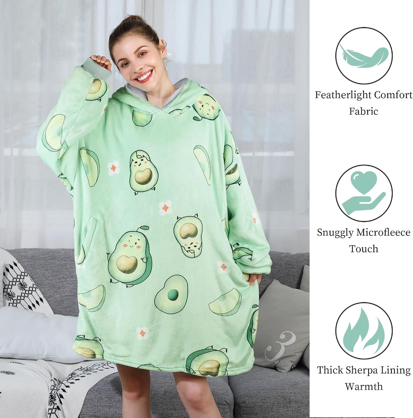 AmyHomie Wearable Blanket Hoodie for Adults & Teens,Oversized Sherpa Hooded Blanket,Warm Cozy Blanket Sweatshirt as Christmas Birthday Gifts for Women Men