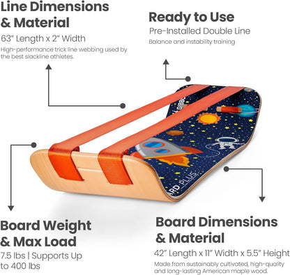 GIBBON SlackBoard - GiBoard Balance Board - Gift for Kids & Adults - 1 & 2 Line Options - Slackline Balance Trainer for Core Workouts, Standing Desk Exercise, Home Gym, Yoga & More