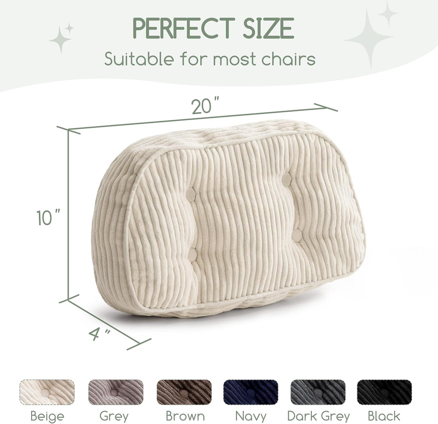 HIGOGOGO Lumbar Support Pillow for Recliner Chair/Accent Chair/Couch/Office Chair, Tufted Corduroy Back Support Cushion for Elderly, Recliner Cushions for Back Rest, Pain Relief, Reading, Brown