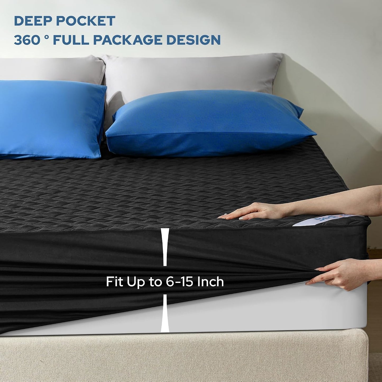 2 Pack Waterproof Mattress Protector, Queen Size Mattress Pad Noiseless with Deep Pocket Fitted for 6"-18", Soft Breathable Dirt-Proof Bed Mattress Cover Washable for Home, Bedroom, Hotel (Gray)