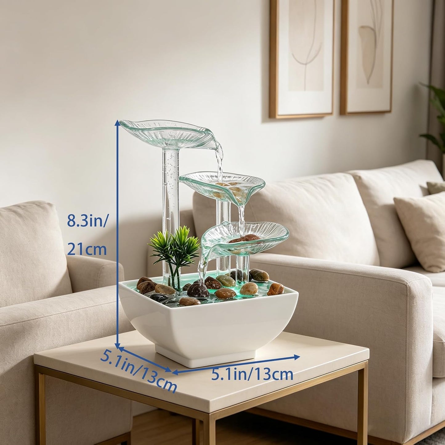 Tabletop Fountain,Indoor Water Fountain,Home Fengshui Décor Zen Relaxation Soothing Sound Machine for Office,Living Room,or Bedroom,Green Lotus,Hummingbird & Pink Flower