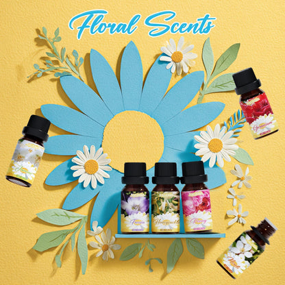 SALKING Floral Essential Oils Set, Premium Pure and Natural Essential Oils, Fragrance Oil Scented Oils for Oil Diffusers 6 x 10 ML - Lavender, Rose, Jasmine, Cherry Blossom, Gardenia, Chamomile
