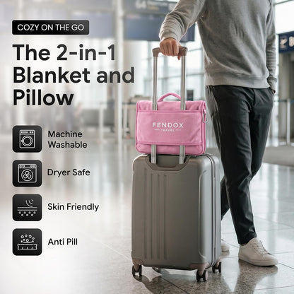 2-in-1 Travel Blanket and Pillow – Lightweight, Compact, Ultra Soft, Machine Washable – Handle, Luggage Sleeve, Backpack Clip – for Travel Airplane, Car, Office (Gray)