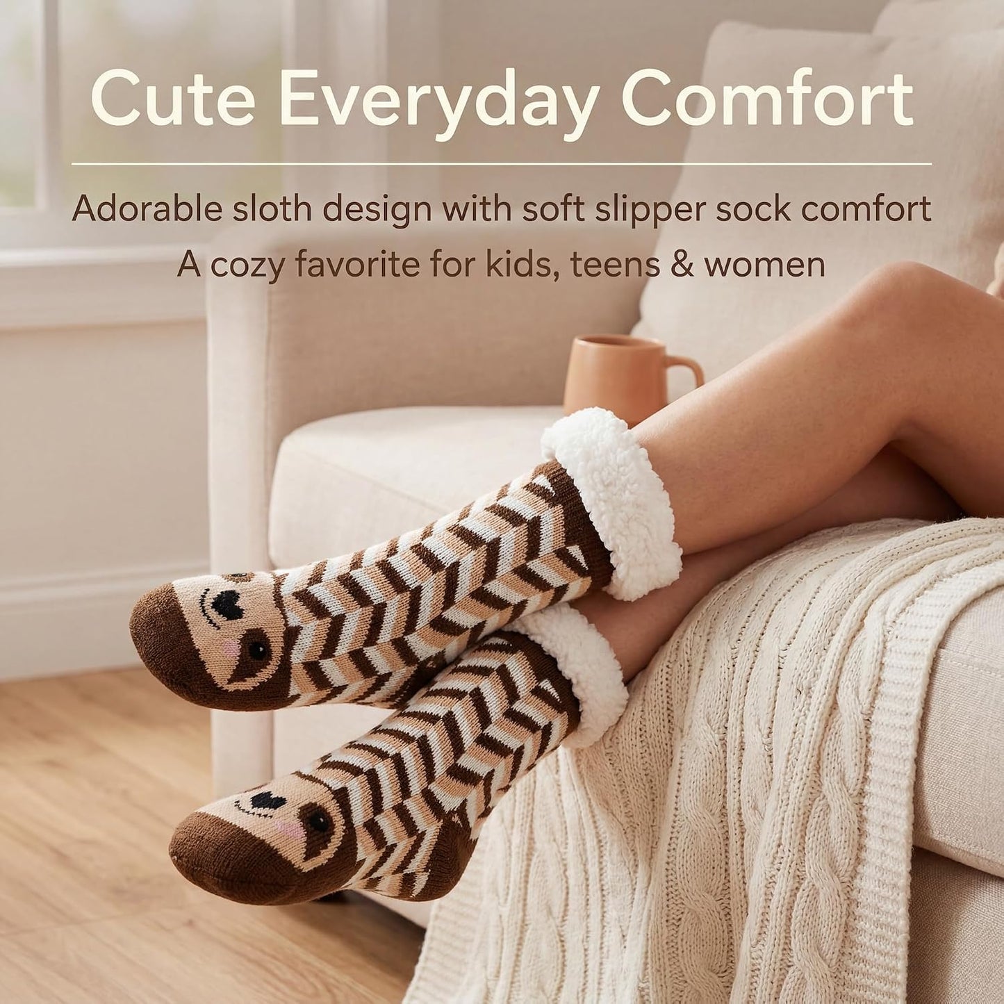cosyone1997 Fuzzy Slipper Socks for Women Kids with Grips, Cute Animal Sherpa Lined Non-Slip Cozy Winter Socks Gifts